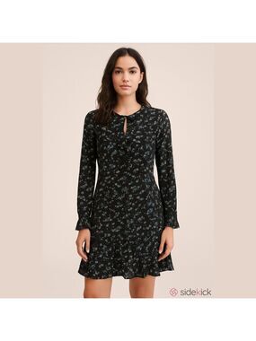 Veronica Beard 100% Silk Black Floral Ruffle Shift Dress Sz 10